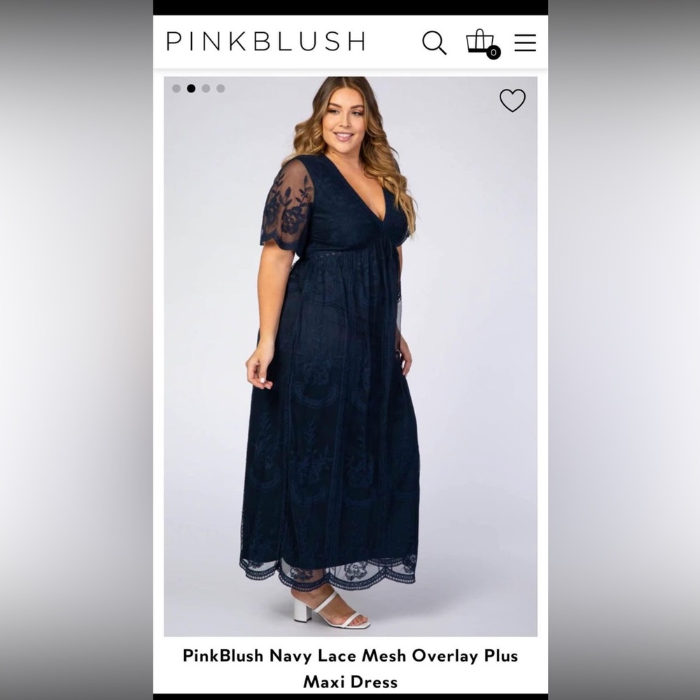 PinkBlush Navy Lace Mesh Overlay Plus Maxi Dress